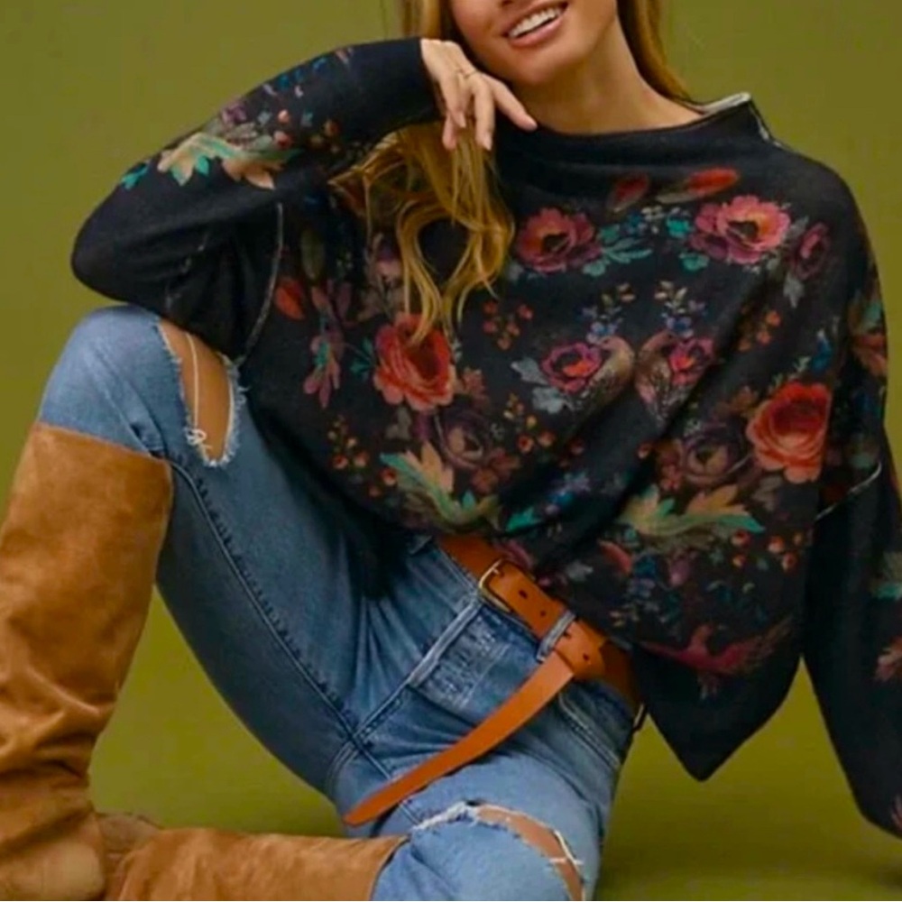 COPY - Anthropologie Pilcro Cashmere Floral Sweater. Size S